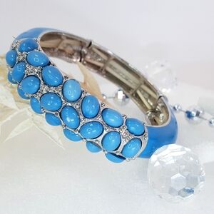 Vintage 🦋Turquoise Blue💙Faux Stone Enamel Stretchy Chunky Bangle Bracelet